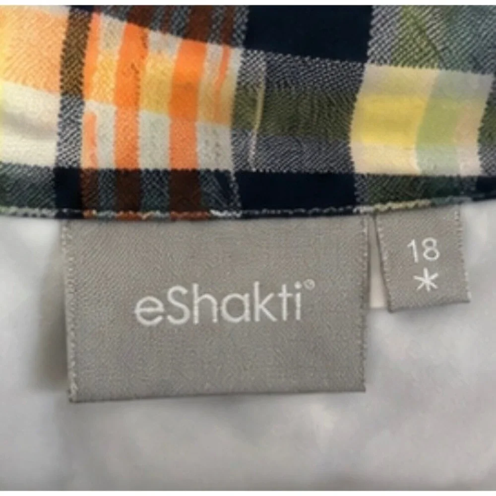 eShakti Plaid Midi Dress Women 18 Plus Size Multi Color Button Front Long Sleeve - Picture 9 of 12